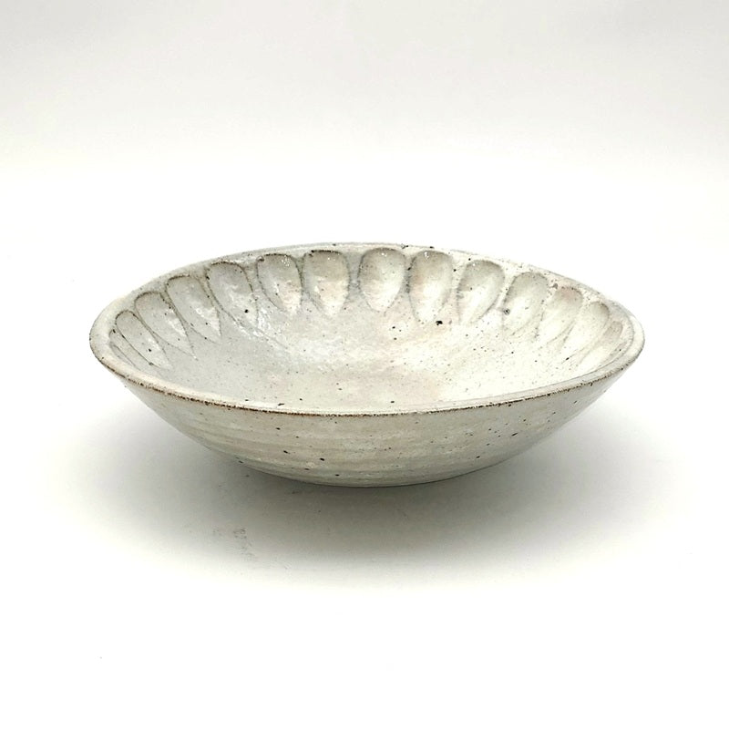 粉引花彫 たわみボール [ 大鉢 ] 21.7x6cm