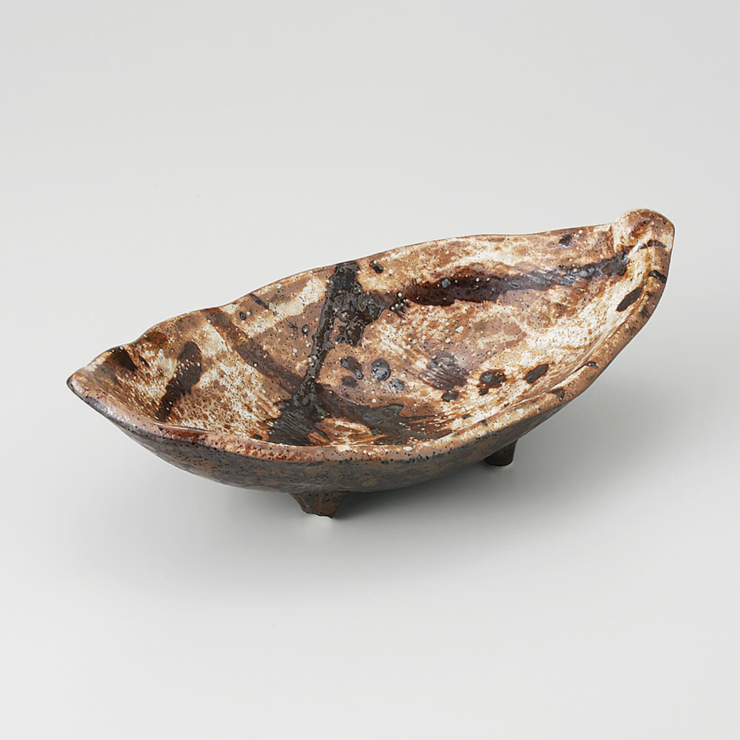 かいらぎ金釉 四ッ足葉型鉢 [ 小鉢・中鉢 ] 20.3x10.8x6cm