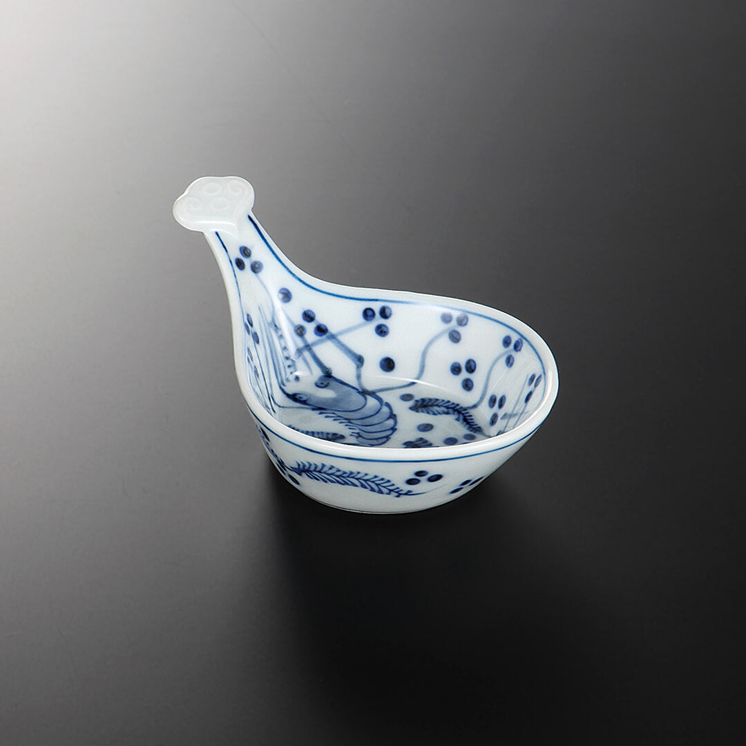 染付海老 琵琶型小鉢 [ 珍味・小付 ] 12.8×8.7×5.7cm