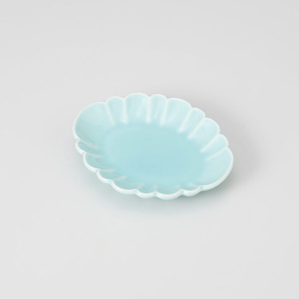 中国　青磁　小皿 青磁 楕円花小皿 [ 小皿・豆皿 ] 9.7×8.4×1.7cm