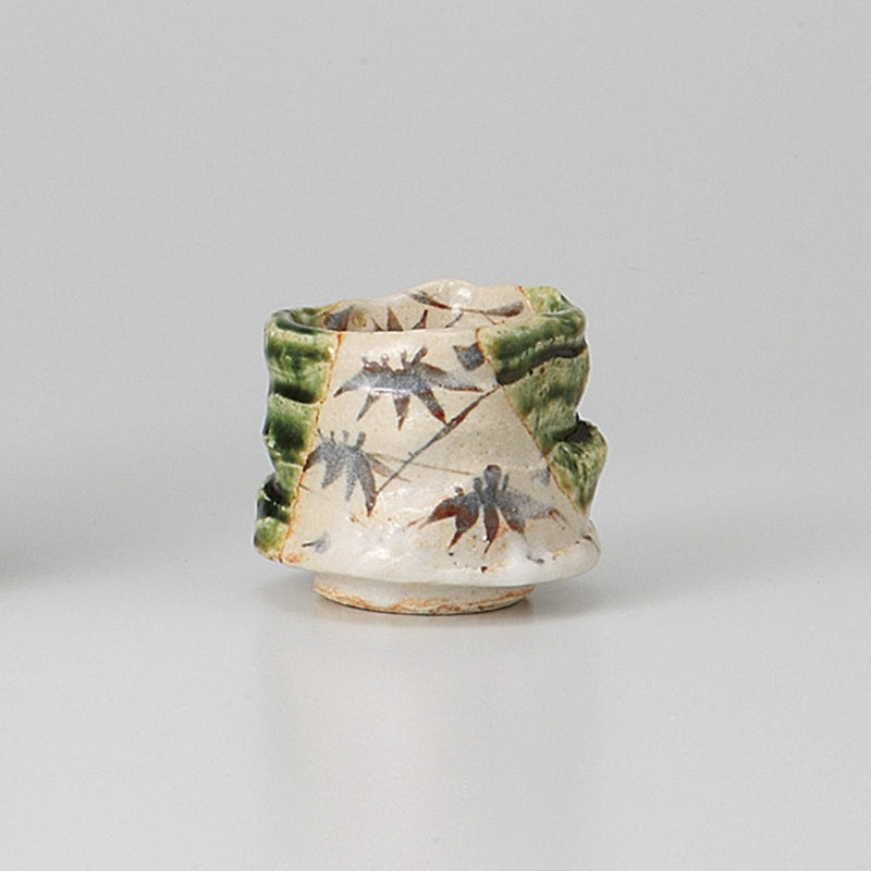 織部竹絵(玉山窯) 盃 [ 酒器・徳利 ] 5×4cm