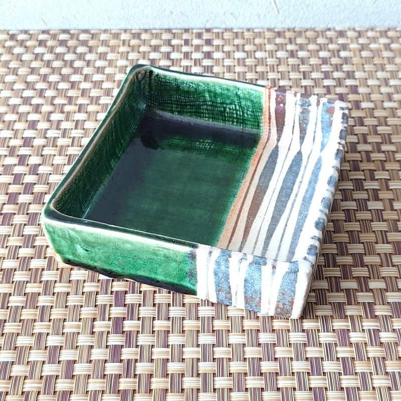 玉山 織部十草 角小鉢 [ 向付 ] 13x12.5x3.3cm