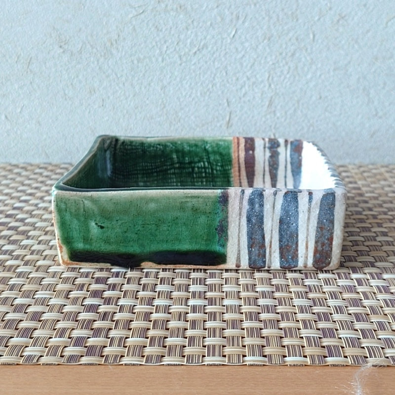 玉山 織部十草 角小鉢 [ 向付 ] 13x12.5x3.3cm
