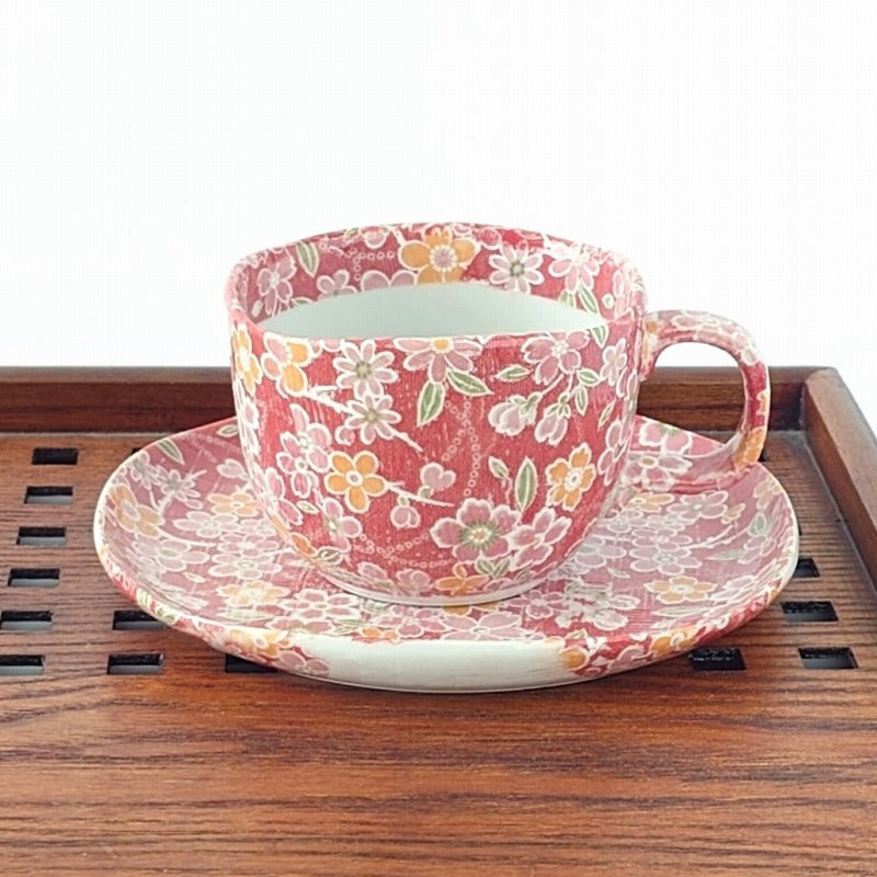 都友禅 (赤) コーヒー C/S コーヒー ティー カップ ソーサー 碗皿