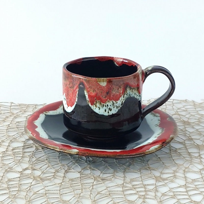 紅窯変 たわみ コーヒー C/S コーヒー ティー カップ ソーサー 碗皿