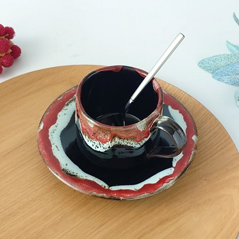 紅窯変 たわみ コーヒー C/S コーヒー ティー カップ ソーサー 碗皿