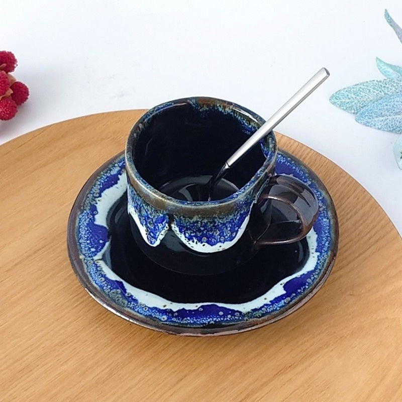 ルリ窯変 たわみ コーヒー C/S コーヒー ティー カップ ソーサー 碗皿