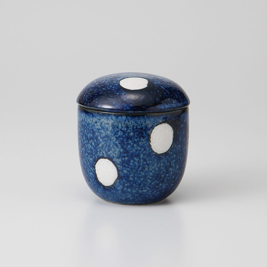 紺釉水玉 むし碗 [ むし碗 ] 7.5x8.3cm