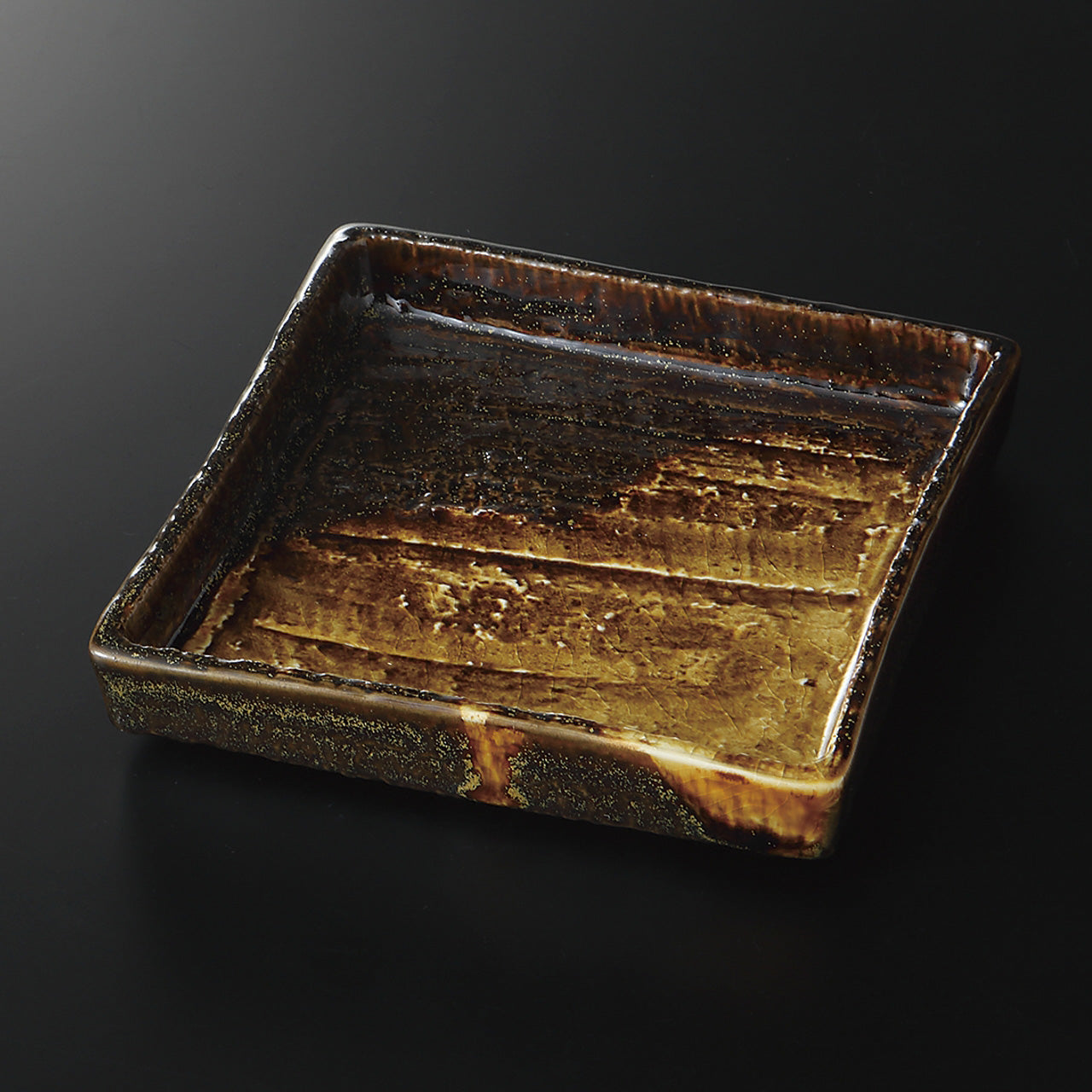 あめ釉掛分け 砂目正角皿 16.5×16.5×3cm