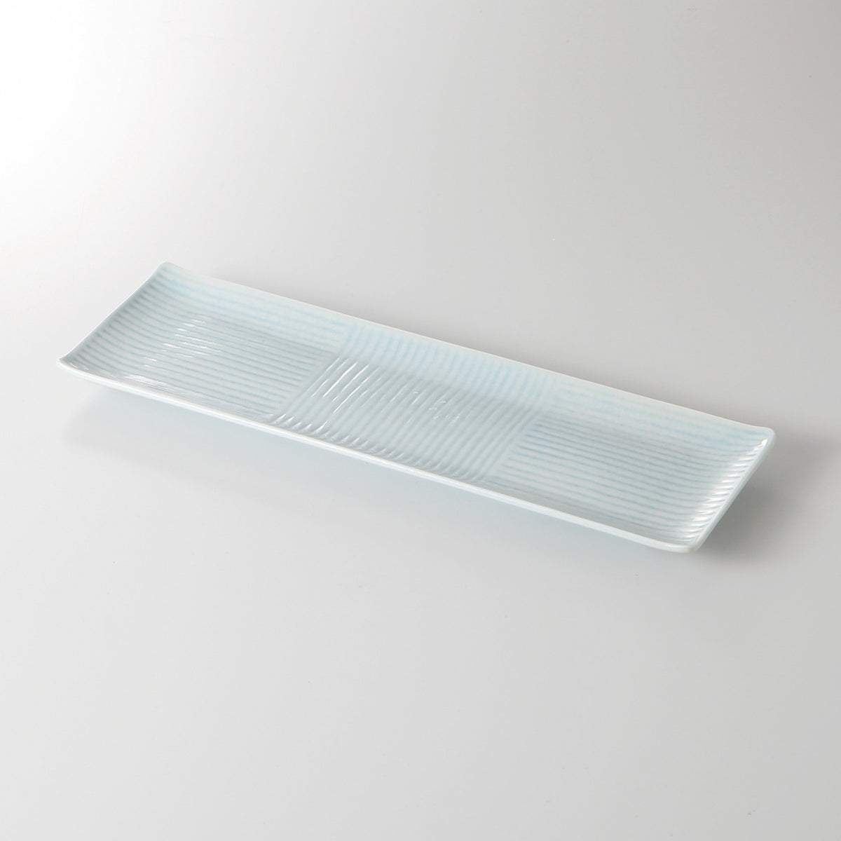 コーラルブルー 筋彫長皿 33×10×2cm