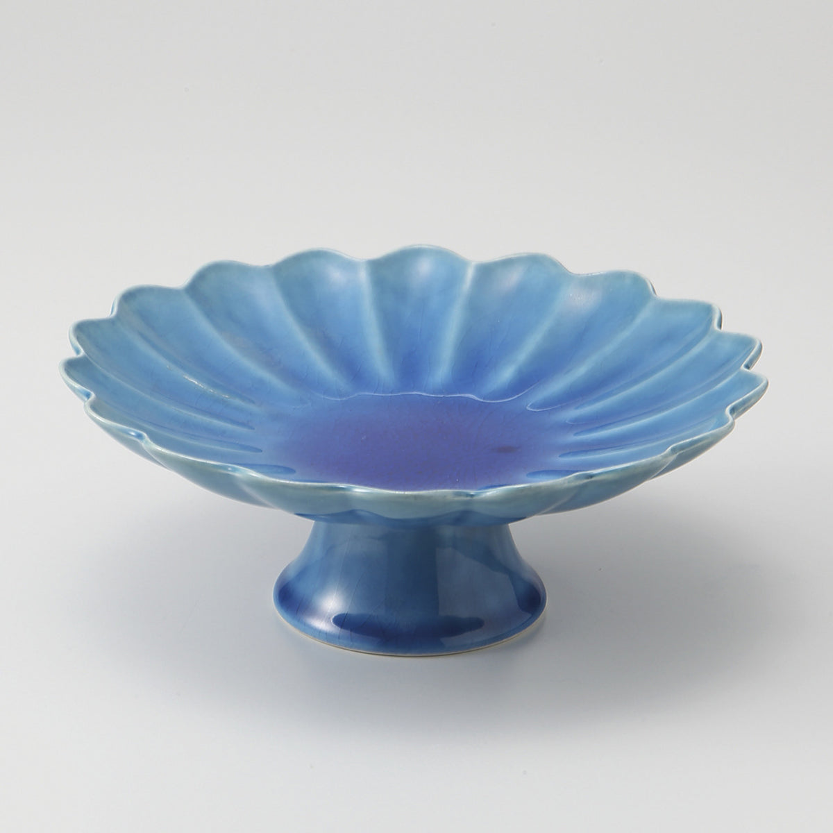 トルコ青 菊型高台皿 16.8×6.4cm