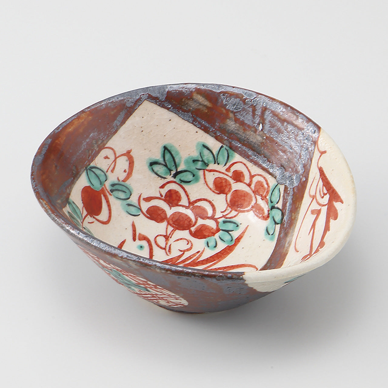 ねずみ赤絵 たわみ小鉢 15×13×5cm
