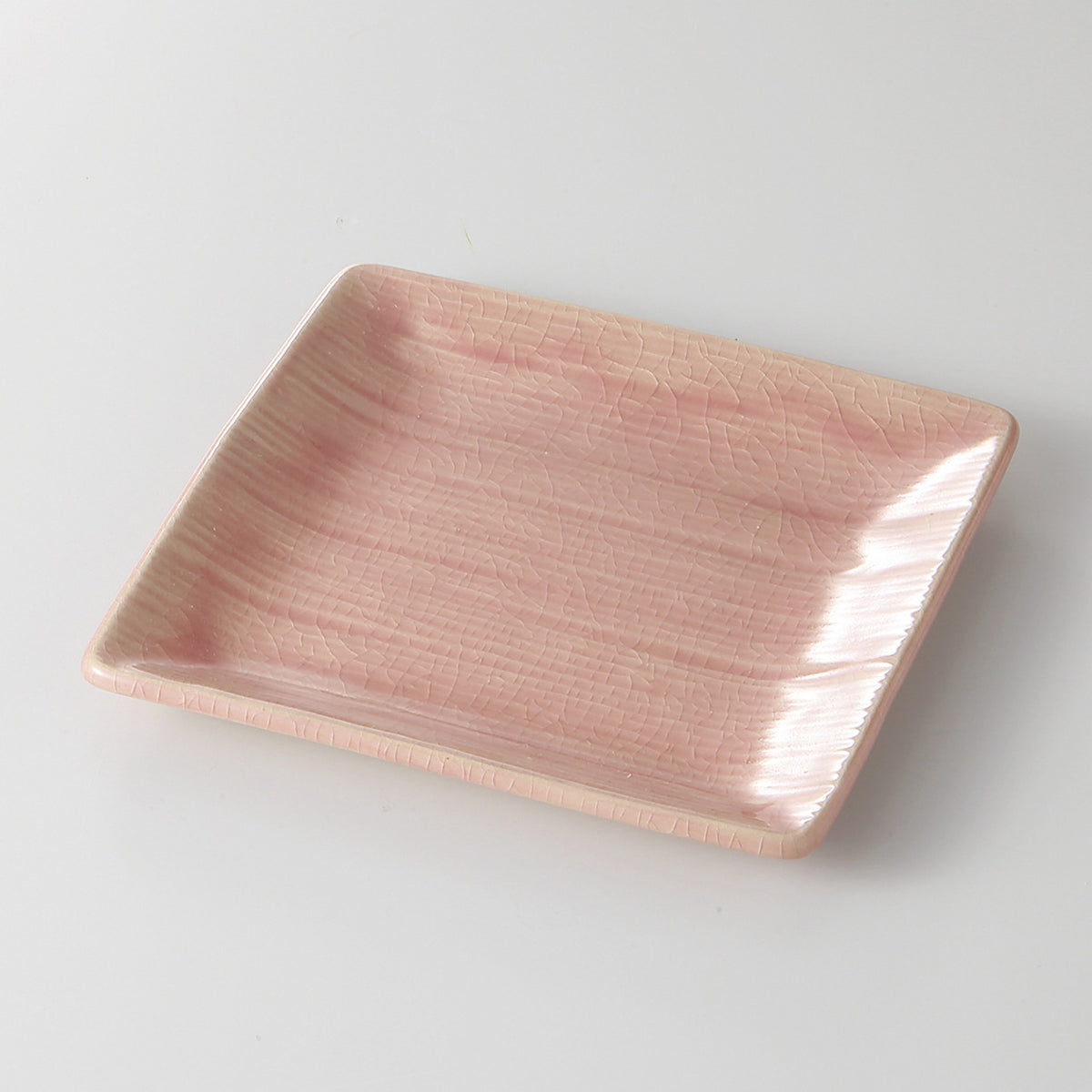 ピンク 筋彫5寸正角皿 15.6×15.7×1.8cm