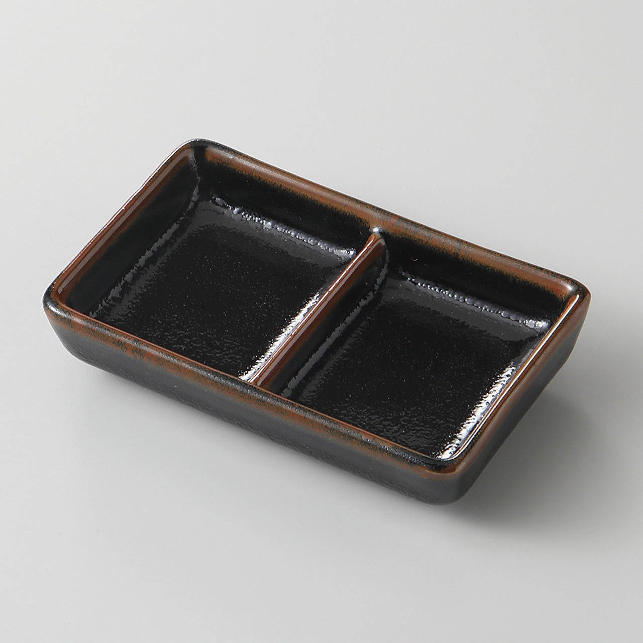 ゆず天目 二ツ仕切薬味皿 12×7.5×2.5cm