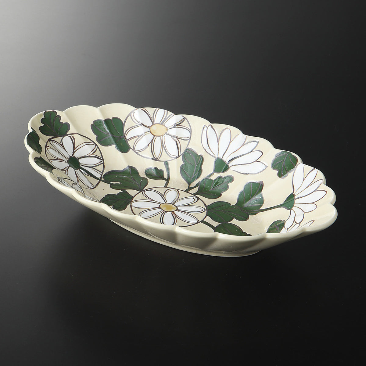 菊花 楕円輪花鉢 24.5×14×4.5cm