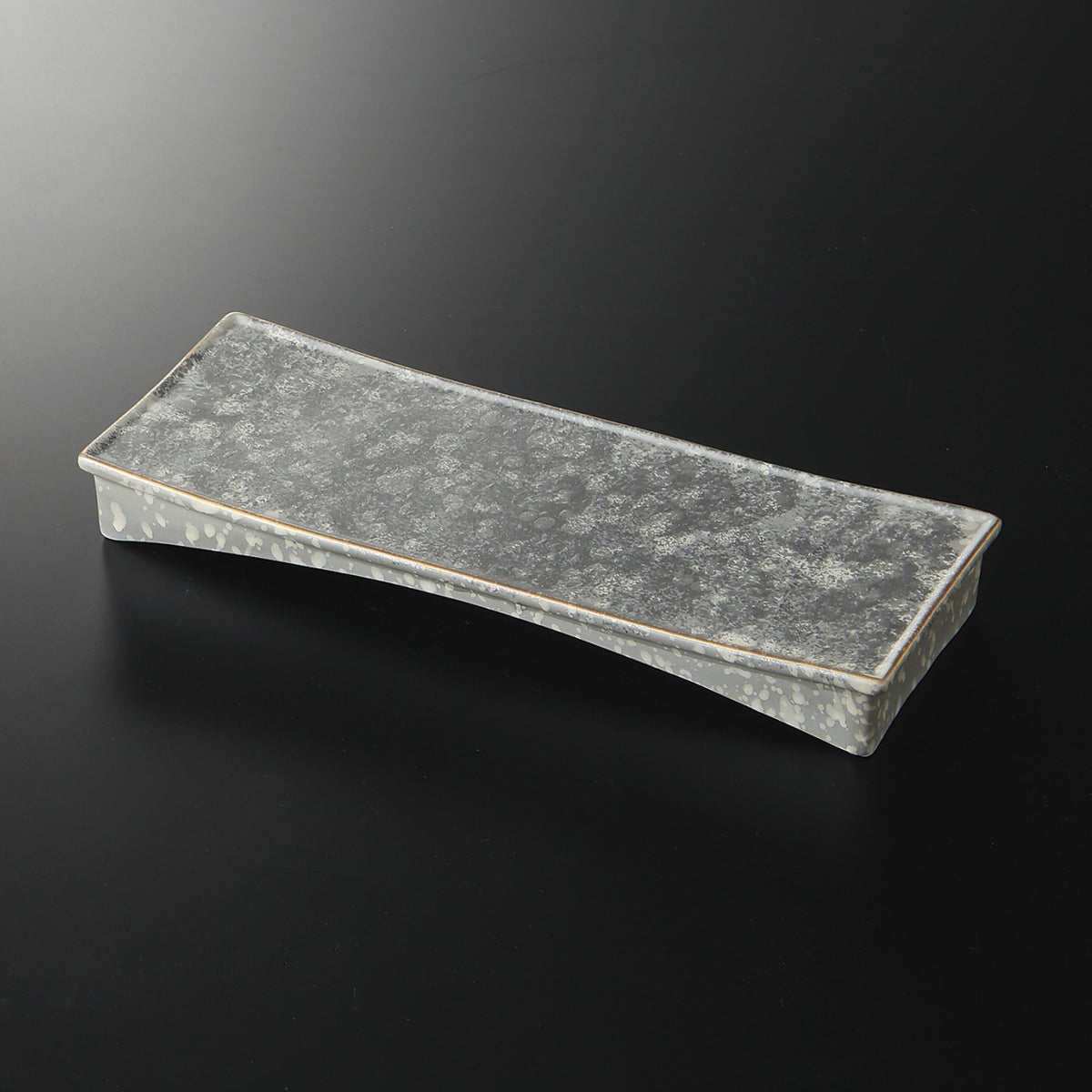 銀彩グレーマット 長角高台皿 24.5×9.2×3cm