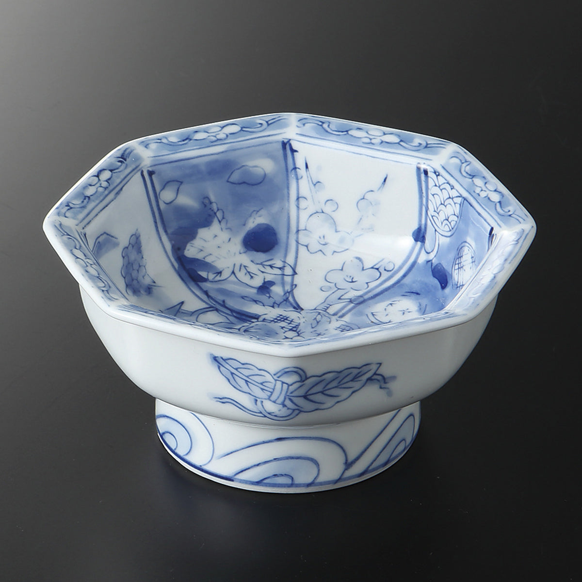 古染祥瑞 八角高台向付 15×15×6.5cm