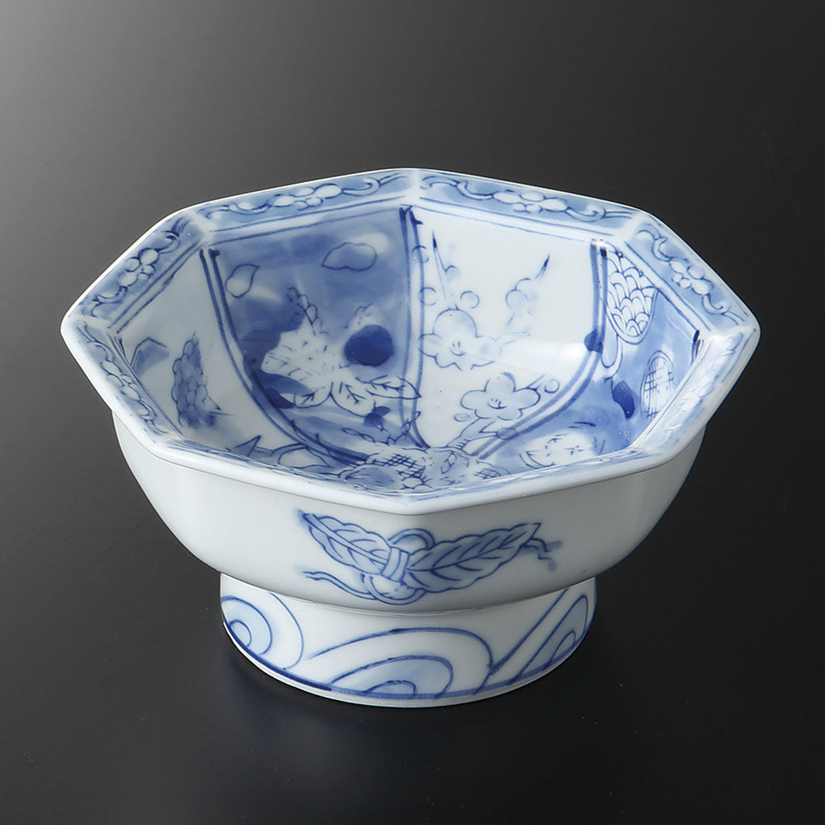 古染祥瑞 八角高台小鉢 11.8×11.8×6cm