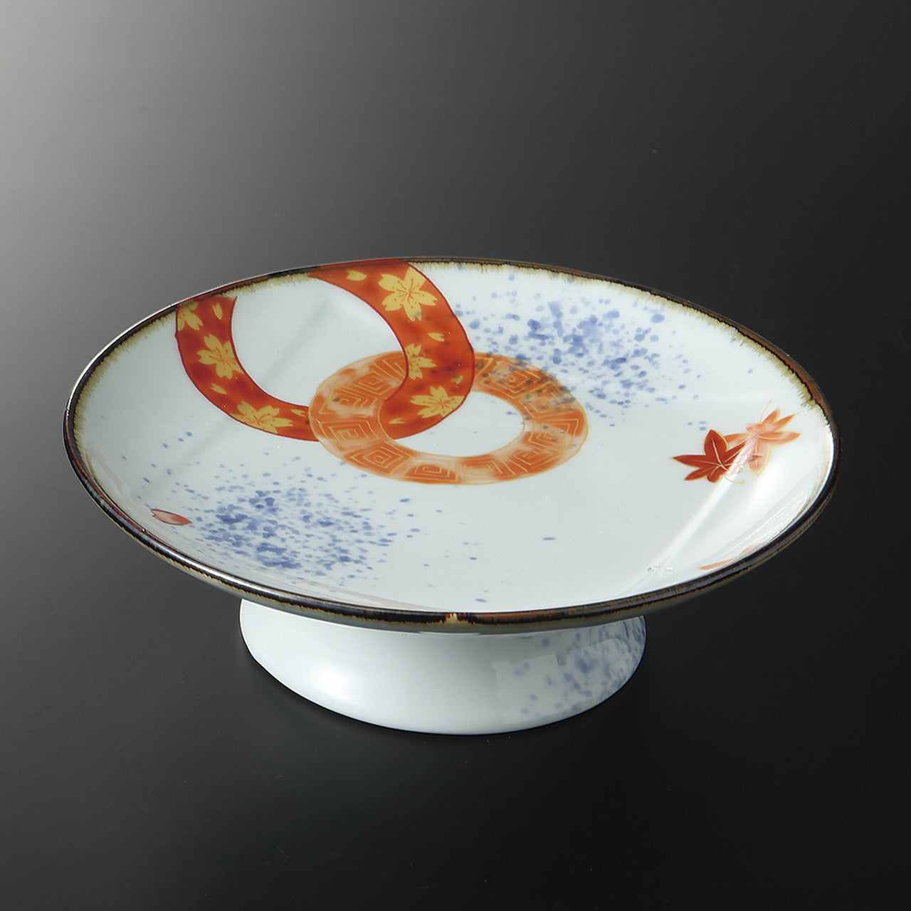 紅輪つなぎ 高台丸皿 17×5.5cm