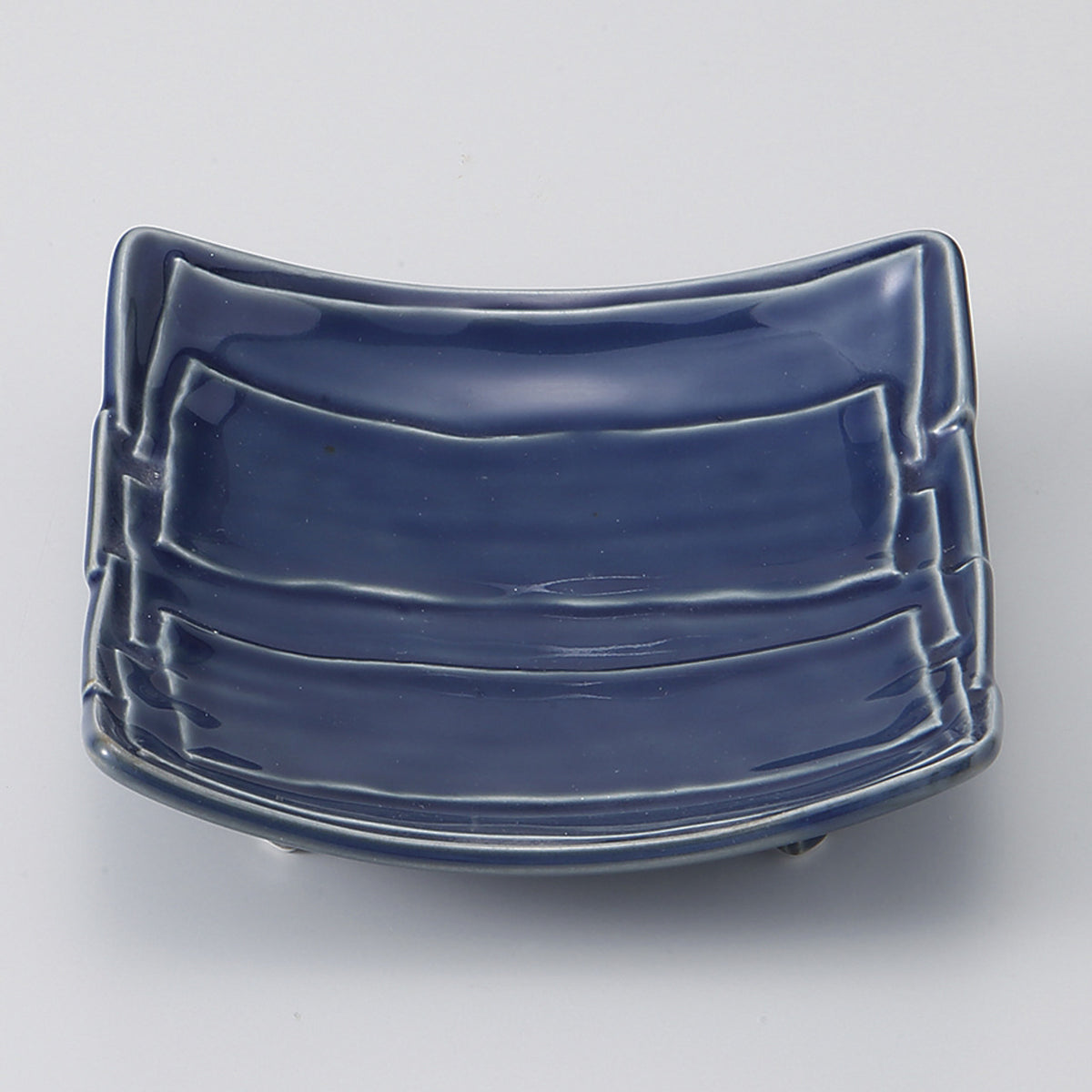 紺釉 寄せ木角皿 10.8×3cm