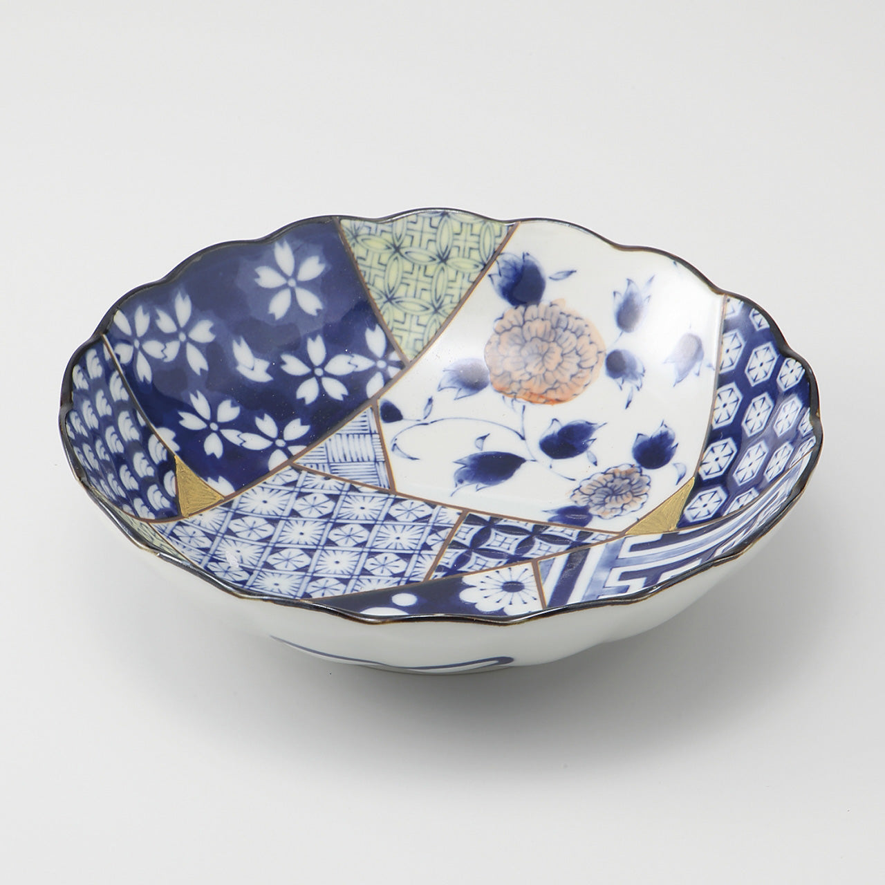 彩友禅 菊型5.5浅鉢 16.9×4.9cm