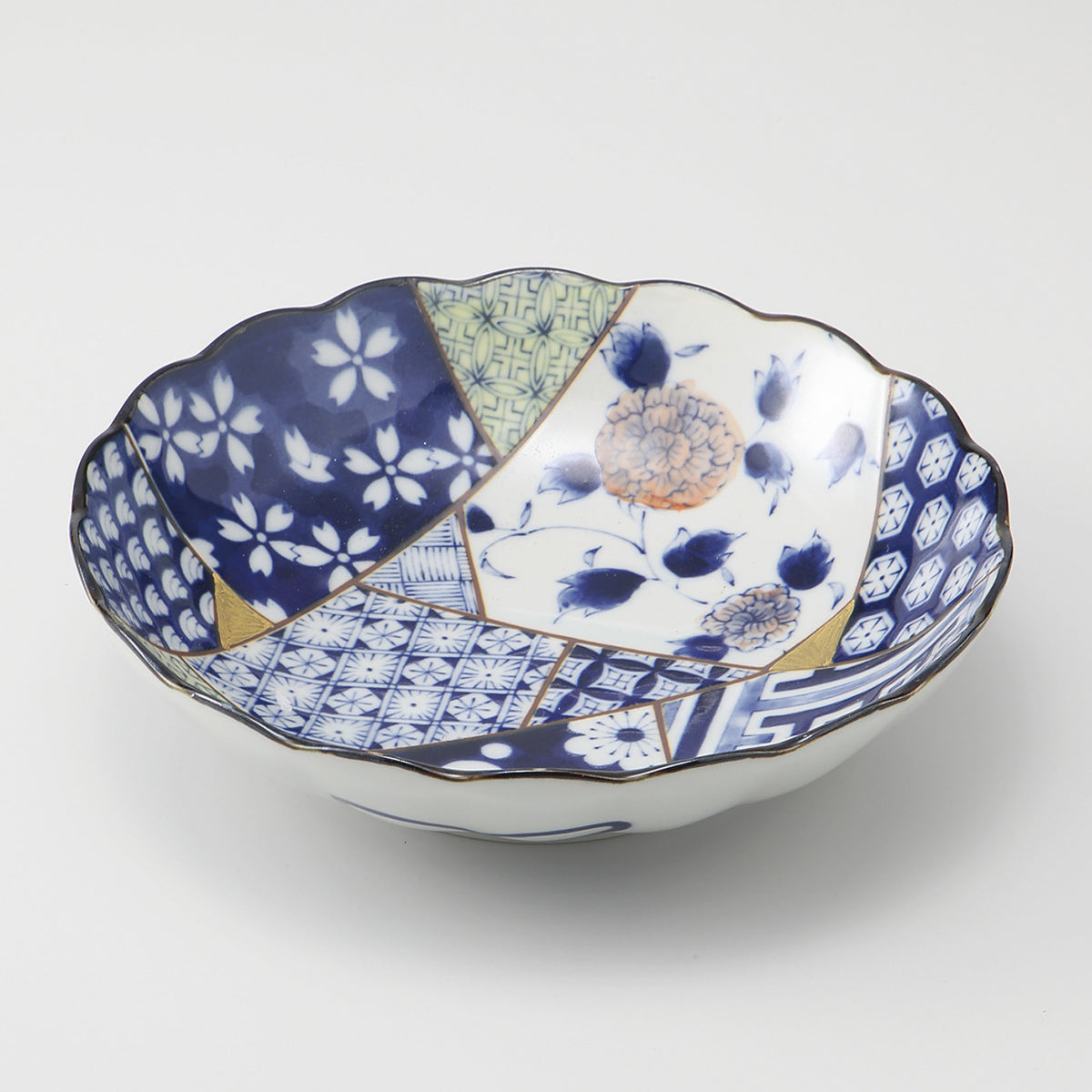 彩友禅 菊型6.8浅鉢 20.7×5.2cm