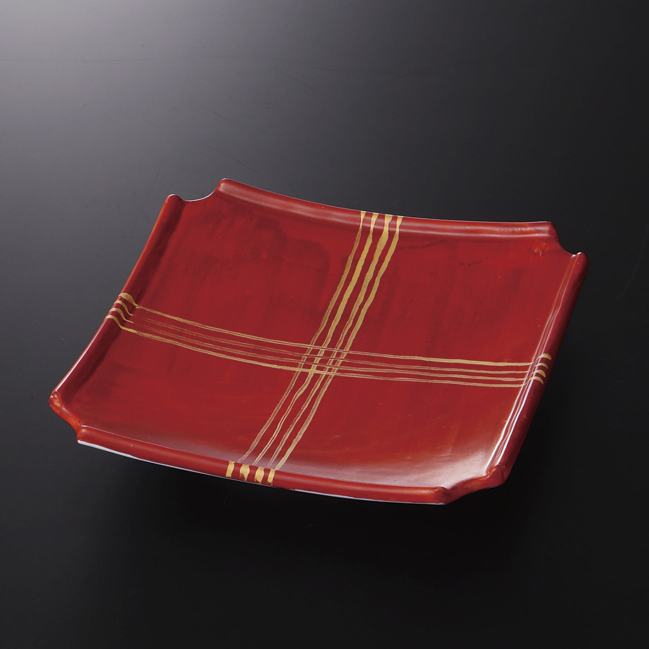 朱巻雲母金線 隅切角皿 18.5×18.3×3cm