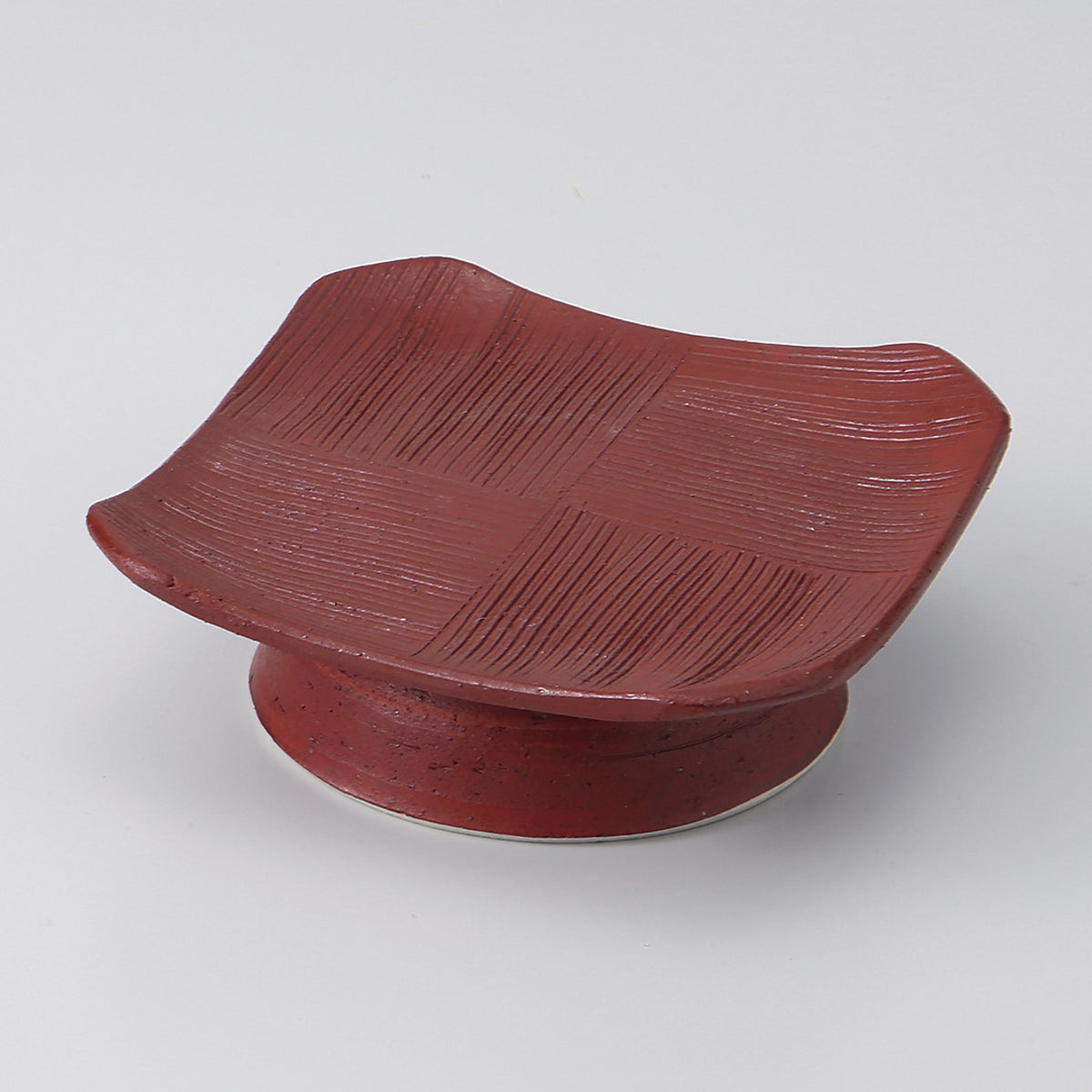 朱巻市松 角高台皿 12.3×12.3×4.4cm