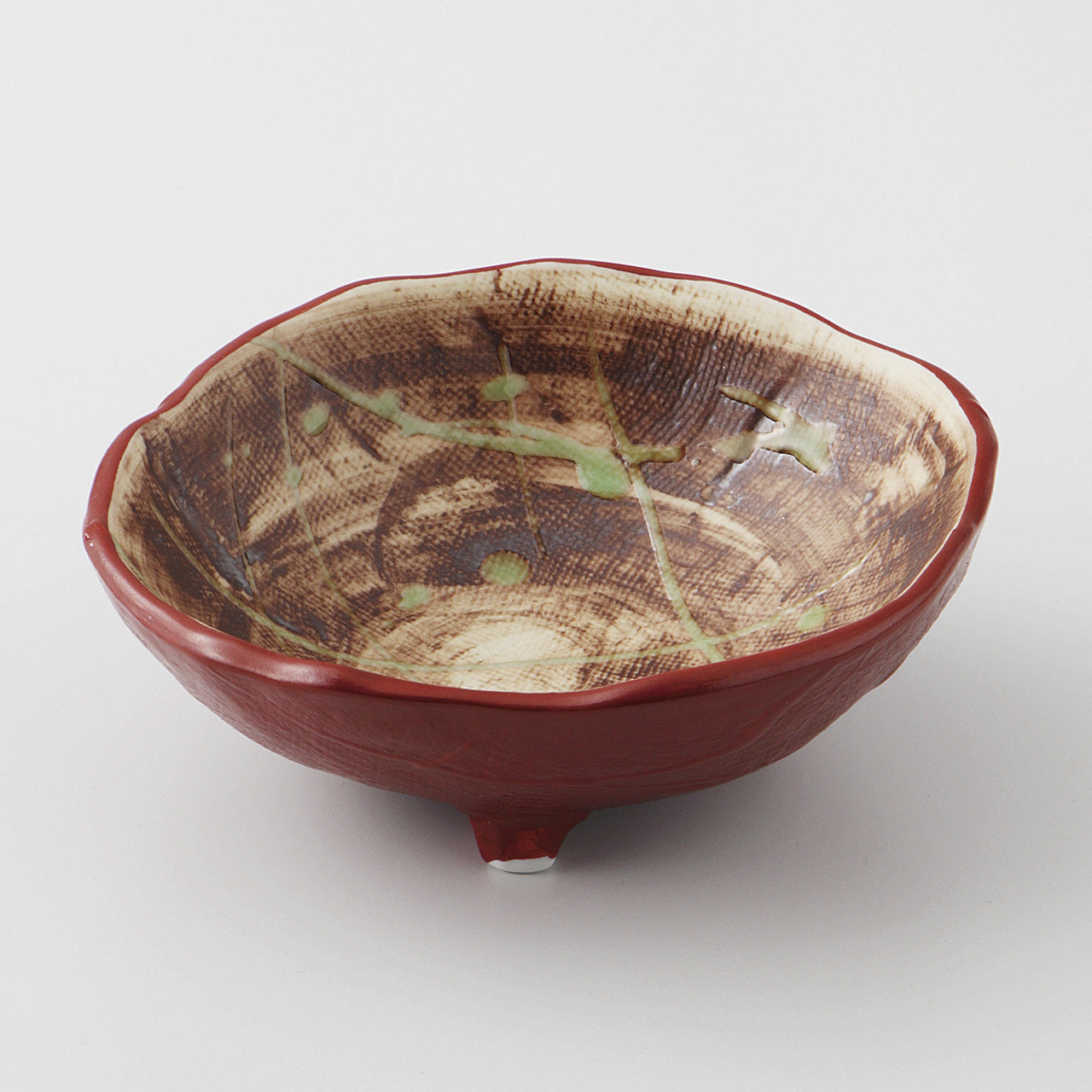 朱塗内薄錆 布目三ツ足向付 14.5×13.8×5cm