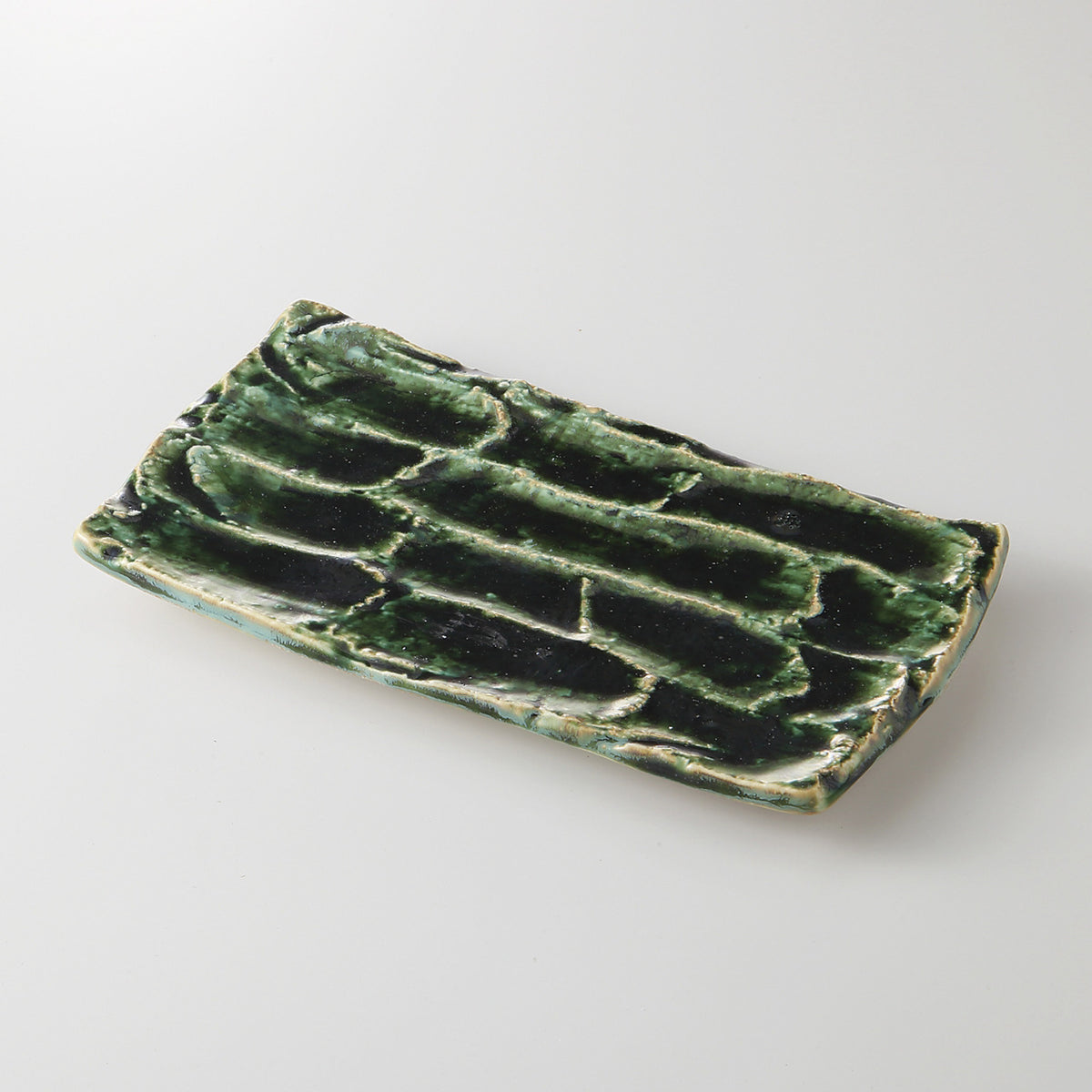 織部塗分 しのぎ長角皿 24.8×14.5×2.5cm