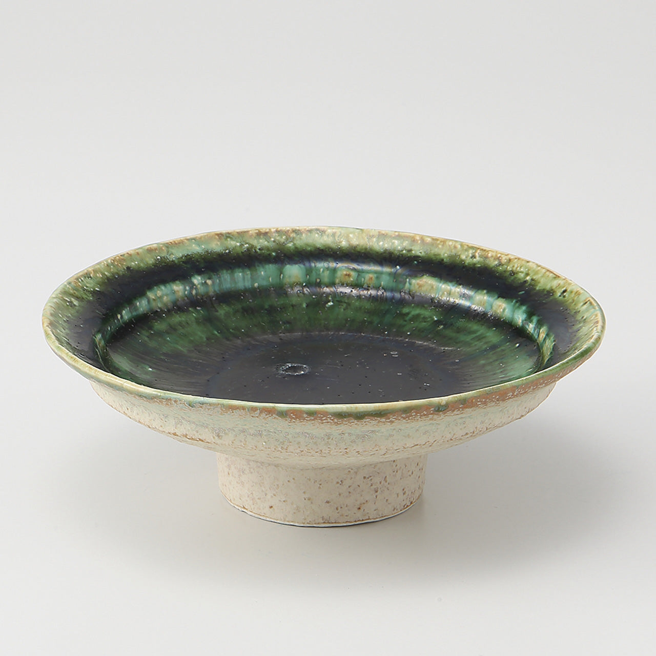 織部塗分 高台浅鉢 14×4.7cm