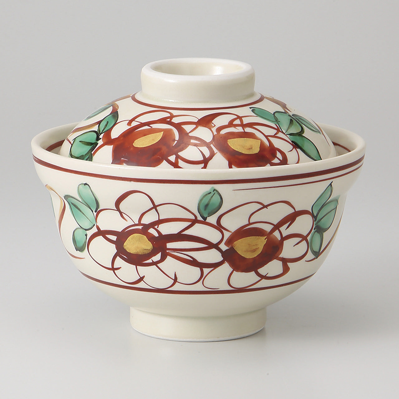 赤絵花 4.5蓋丼 14.2×8.2cm