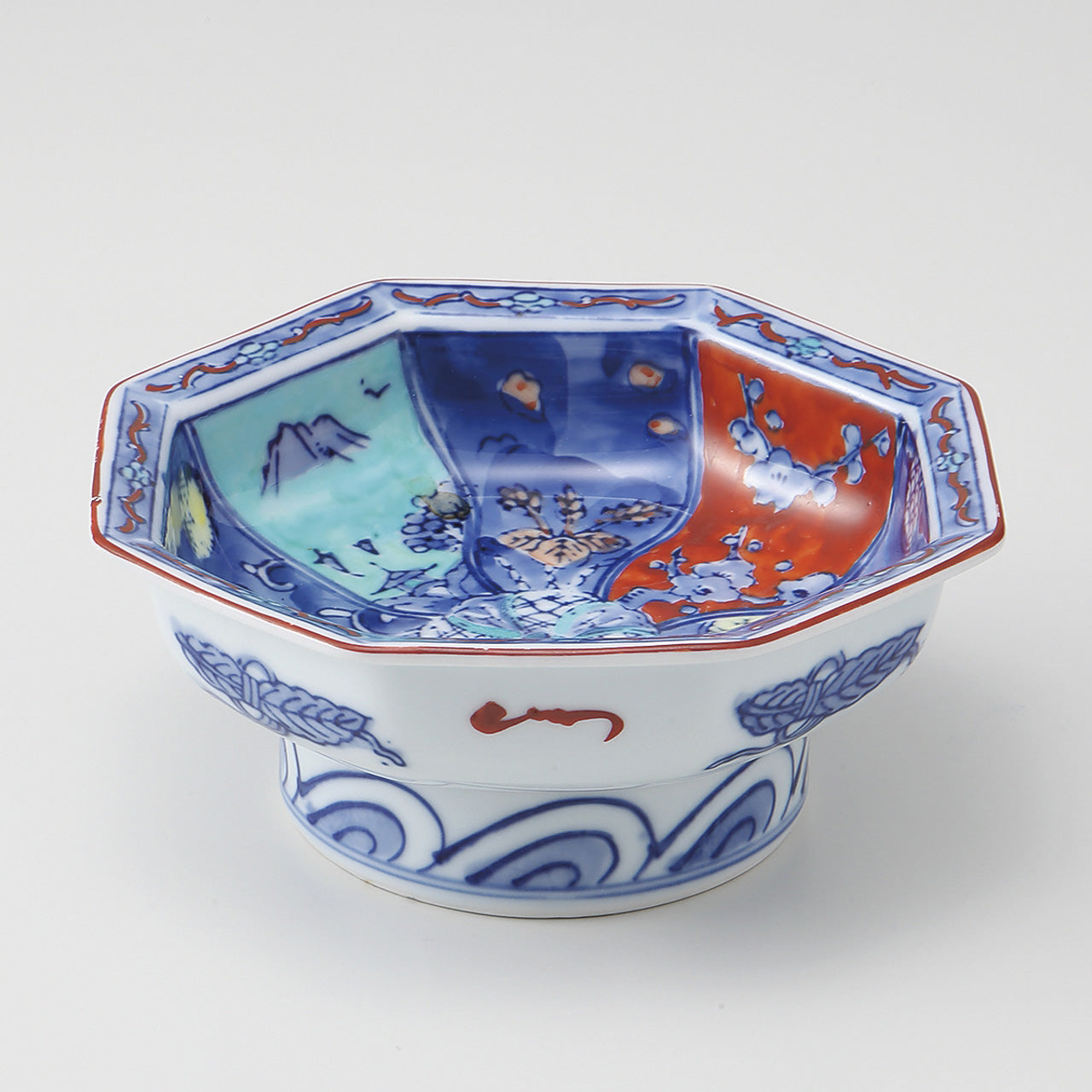 染錦祥瑞 八角高台向付 15×15×6.5cm