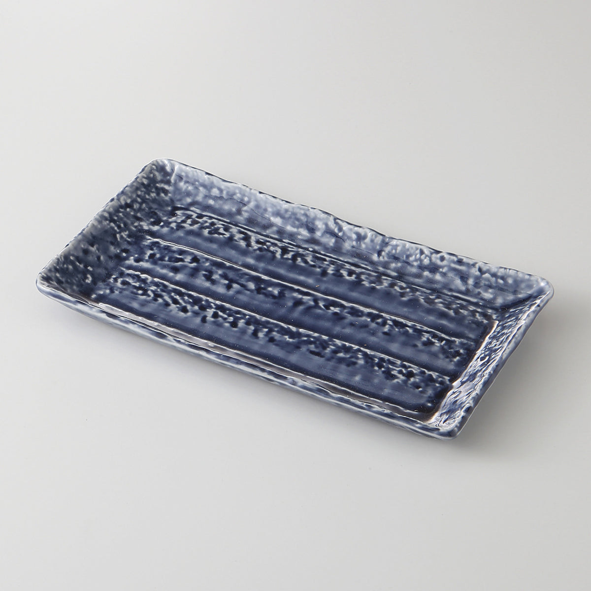 藍 石目焼物皿 21.5×11.5cm