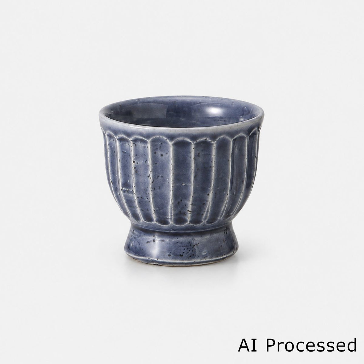 藍釉削ぎ目 ぐい呑 6×5.1cm