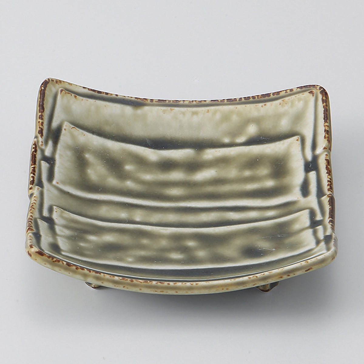 緑イラボ 寄せ木角皿 10.8×3cm