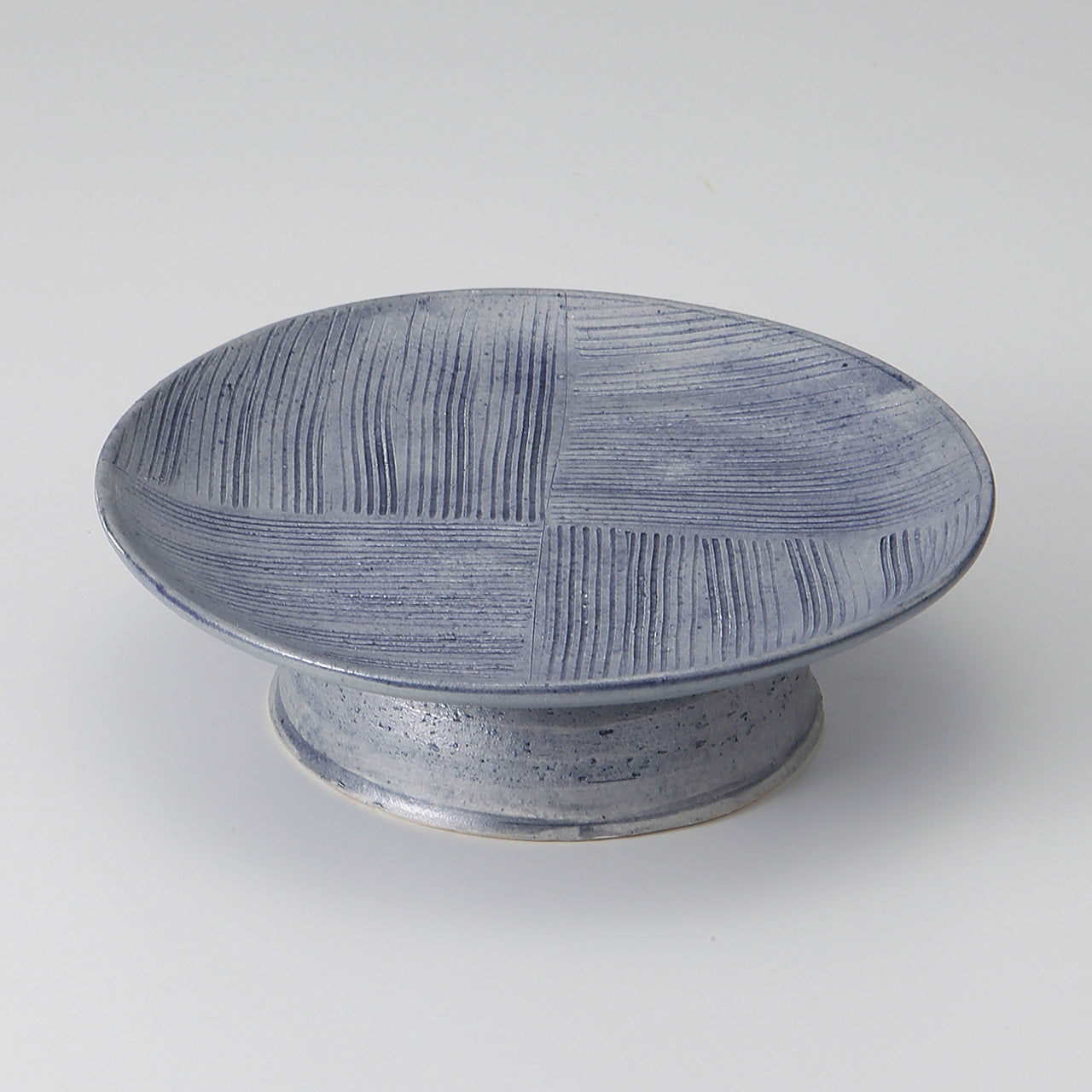 呉須巻市松 丸高台皿 15.5×4.7cm