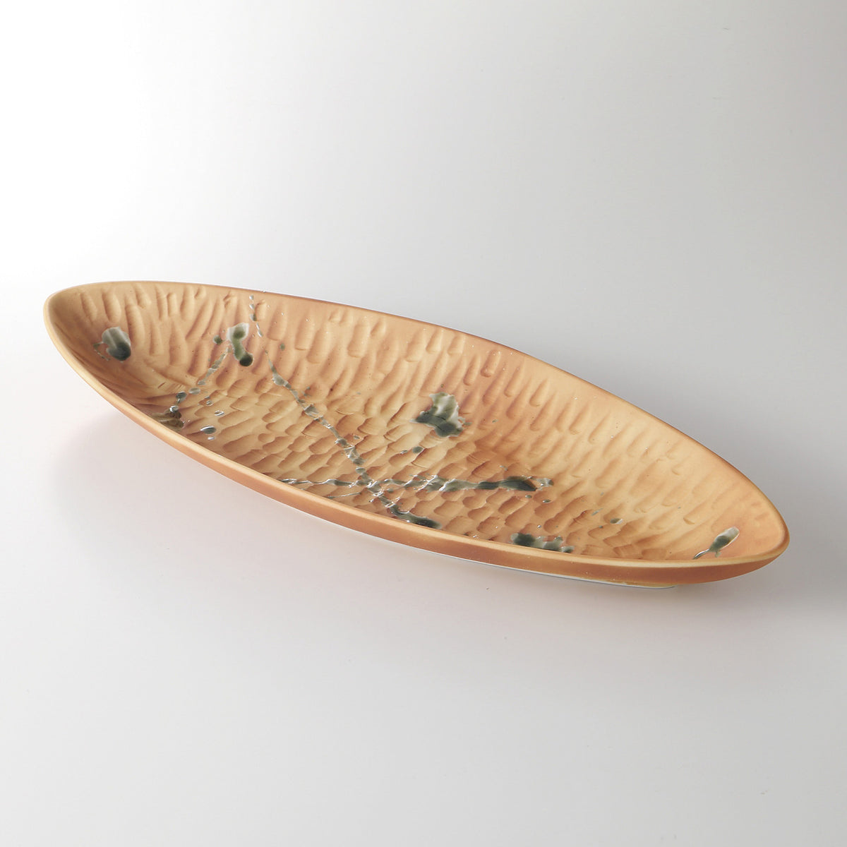 焼〆灰散し 一刀彫楕円皿 42.2×17.8×4.7cm