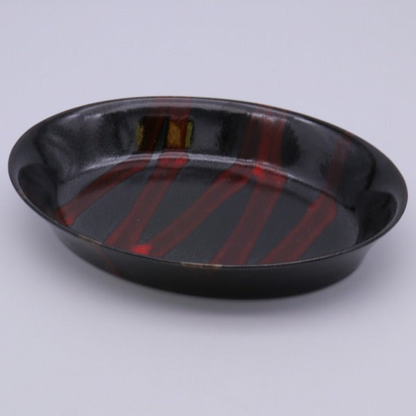 美濃焼 天目赤流し反楕円皿 [ 楕円皿 ] 約20×15.5×2.3cm