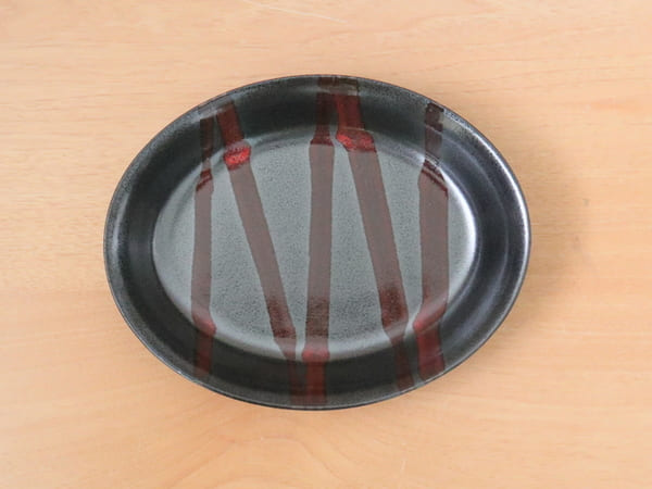 美濃焼 天目赤流し反楕円皿 [ 楕円皿 ] 約20×15.5×2.3cm
