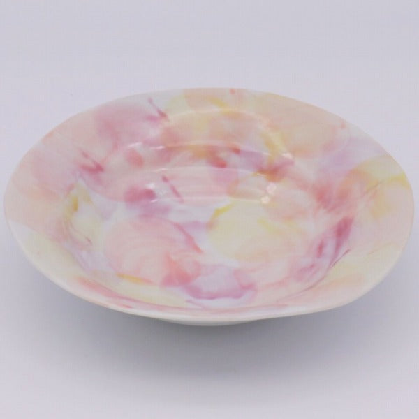 美濃焼 淡彩花 ( 桃 ) ゆらぎ浅鉢 [ 小鉢・中鉢 ] 約19.5×4.8cm