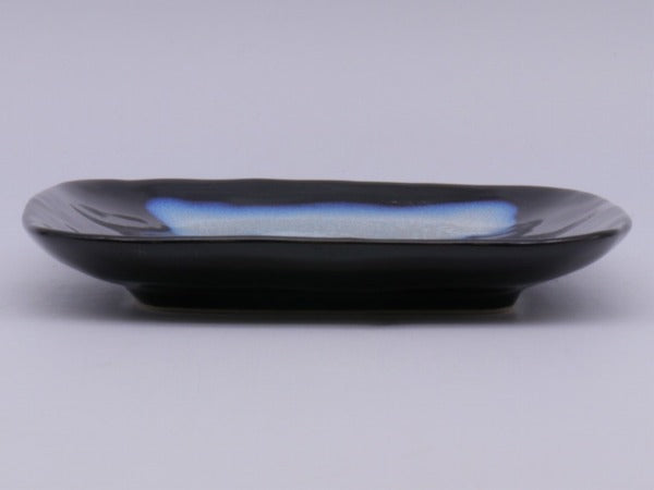 美濃焼 黒釉均窯流し なで角5.0皿 [ 中皿 ] 15.8ｘ2.3ｃｍ