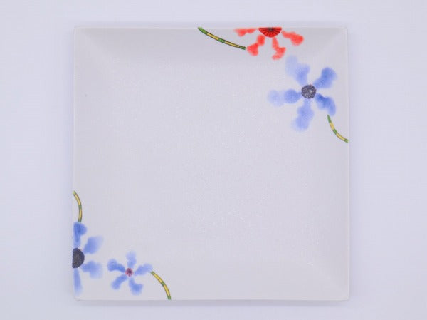 美濃焼 青赤花 9.0正角皿 [ 大皿 ] 26.5×26×3cm