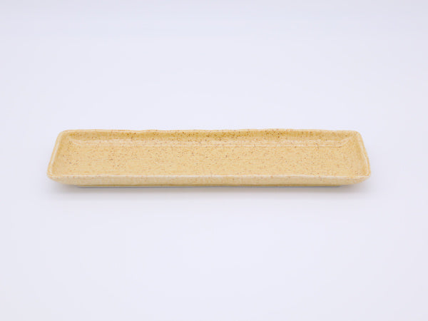 美濃焼 黄瀬戸削ぎ長皿 (長皿) 約33.4x10.5x2.5cm